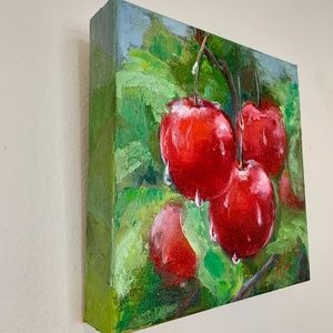GIFT IDEA Cherry Original Oil Painting 8"x8"x2"